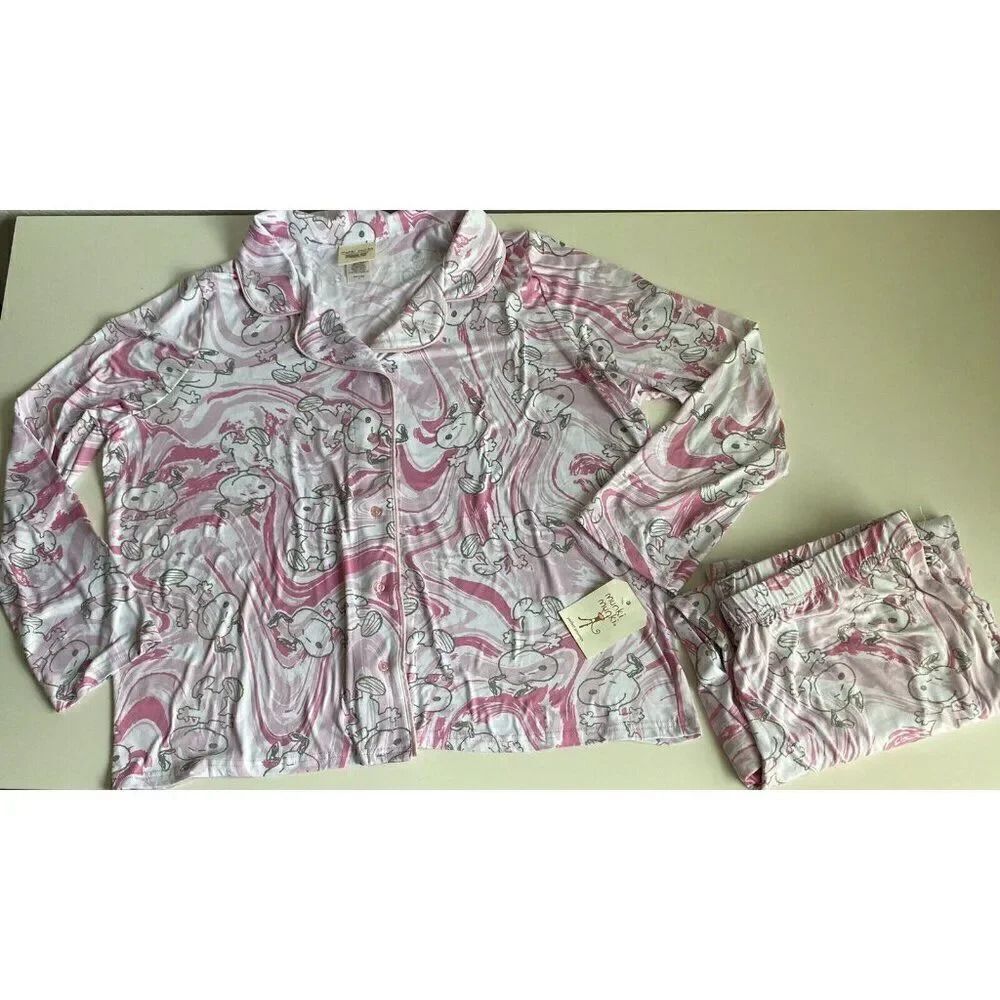 Peanuts SNOOPY Pink Women’s Sz 2X Pajama PJ Set Pants‎ Long Sleeve Munki Munki